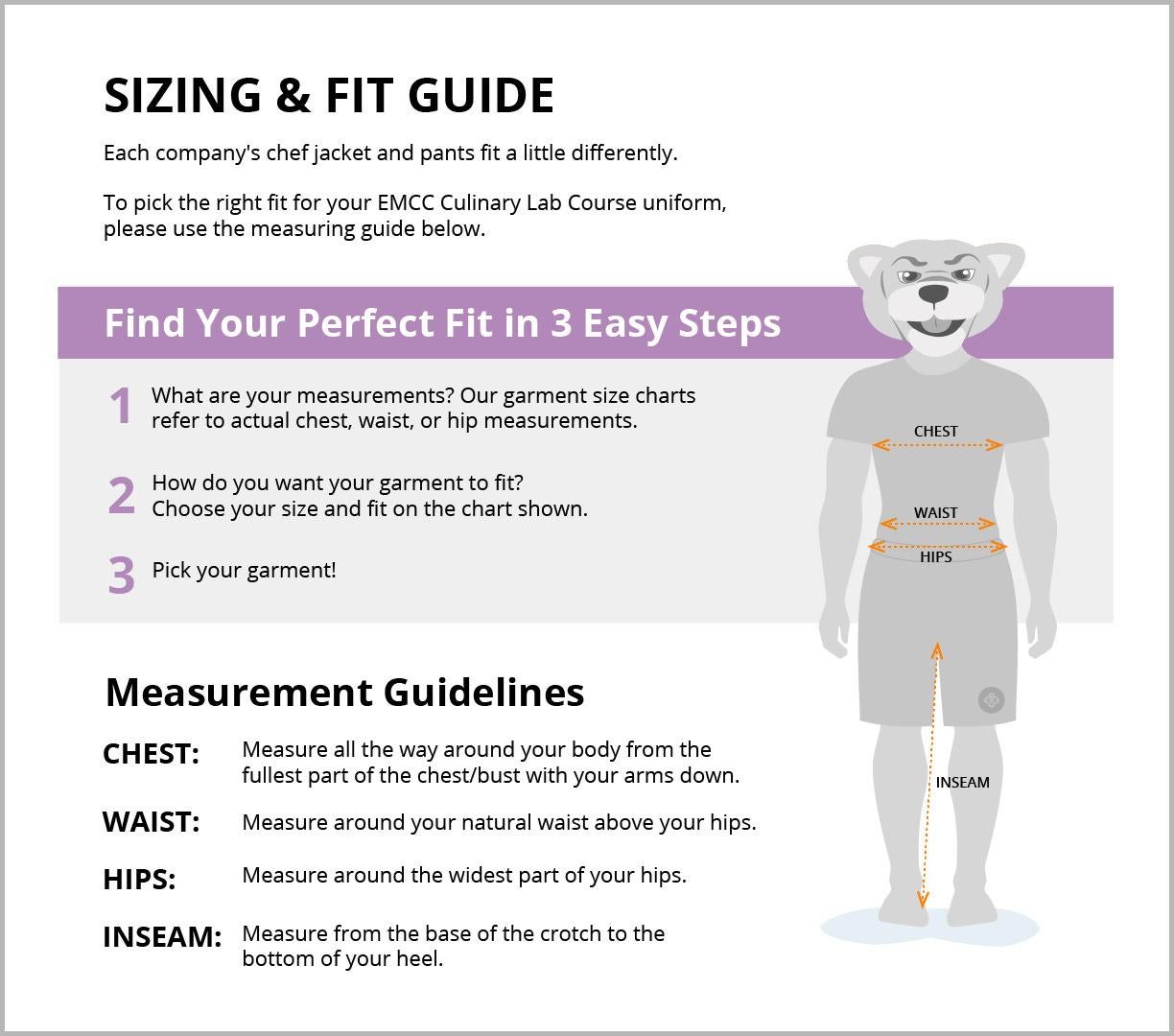 This is the image of the sizing and fit guide chart