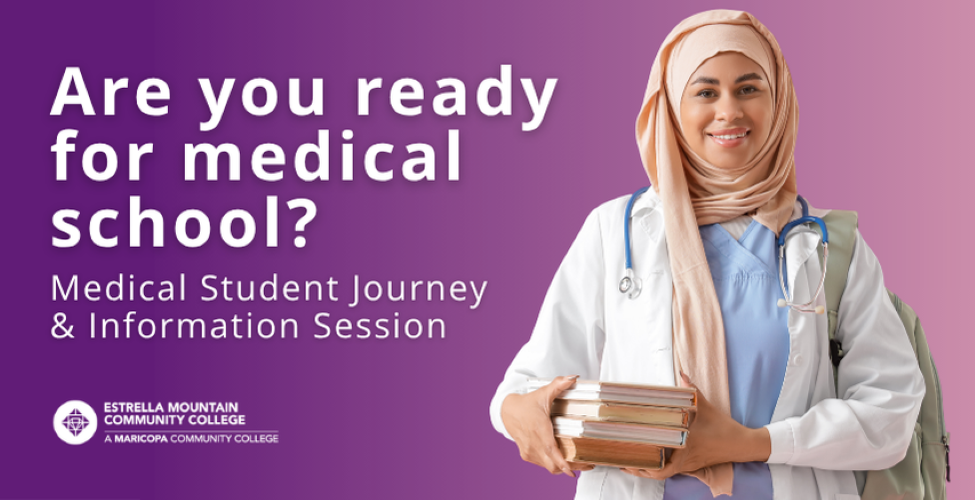 Medical student and EMCC logo with text: "Are you ready for medical school? Medical Student Journey & Information Session" 