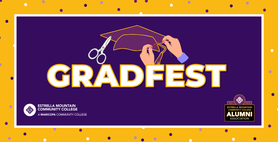 image of mortarboard with text reading "gradfest" 
