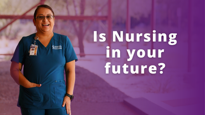 photo of a student in scrubs with text that says Is nursing in your future