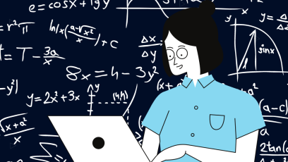 Virtual Internship Image with math equations and person on laptop
