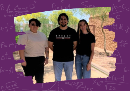 3 math students posing on EMCC campus - Adrianna Ormsby, Noe Gonzalez and Olive Campbell