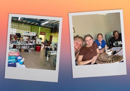 1 photo of volunteer station and 1 photo of volunteers