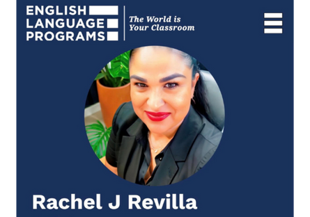 Virtual teaching ID - English Language Programs. The world is your classroom. Rachel J. Revilla, she/her, Virtual Educator, Ukraine, 2024-2025