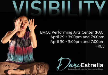 Image of woman sitting crossed legged with words "Visibility" and "DancEstrella"