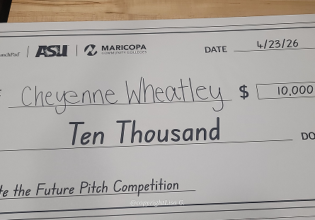 Close up of Cheyenne large ten thousand dollar check
