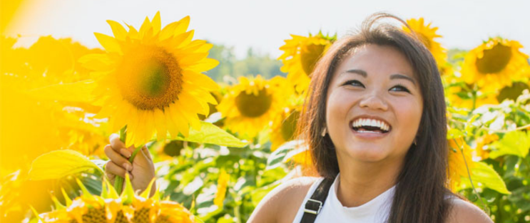 Women in a field of sunflowers